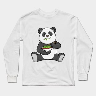 Panda as Vegetarian with Chopstick and Bowl Salad Long Sleeve T-Shirt